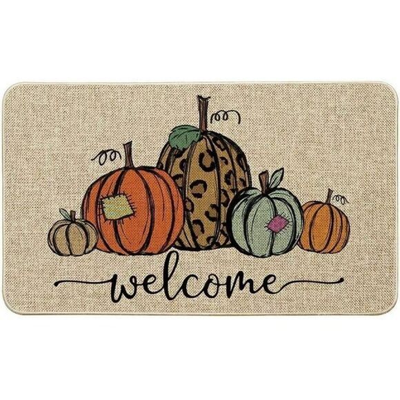 Pumpkin Welcome Decorative Doormat, Fall Halloween - Picture 1 of 7